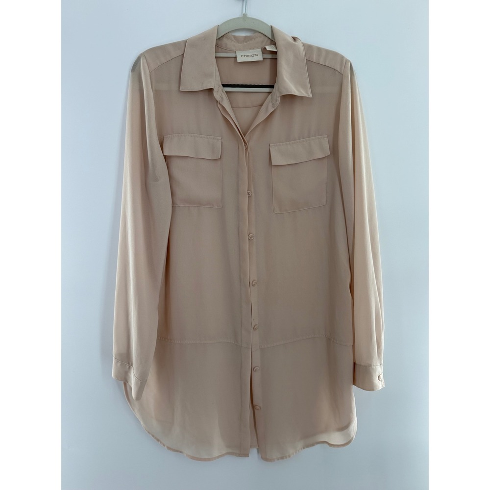 Chico's Sheer Button Down Shirt Size 0 US 8 Minimalist Quiet Luxury Neutral